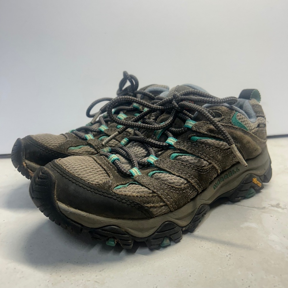 Merrell Moab 2 Hiking Shoes Brown Teal Womens 7.5 Suede Mesh Vibram Sneakers